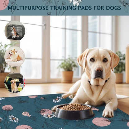 IEUUMLER Washable Pee Pads for Dogs, 2 Pack Non-Slip & Waterproof Pack Whelping Pad, Reusable Washable Puppy Potty Training Pad with Fast Absorbent for Playpen EU007 (Navy Blue Daisy, 36"X48"-2pcs)