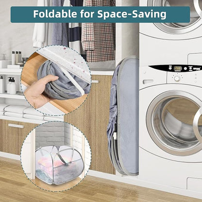 Collapsible Laundry Baskets, 90L Large Foldable Laundry Basket, Durable Mesh