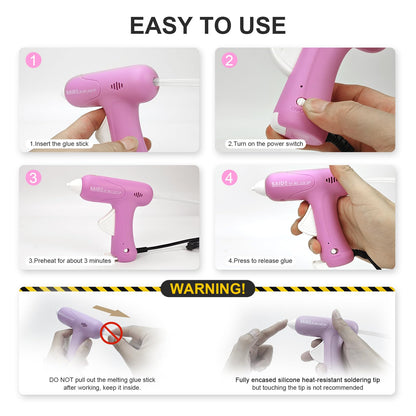 Hot Glue Gun Kit, Anti-Scald Nozzle, Fast Heating Mini Melt Gun with 30pcs Glue Sticks for Crafting, DIY, Art, Home Quick Repairs(Pink)