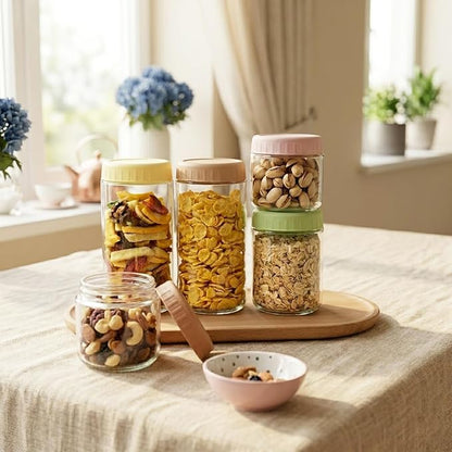 SHOWIN Overnight Oats Containers with Lids, 24oz Glass Jars with Lids 2 pcs, Apricot, Wide Mouth Mason jars for Salad, Yogurt, Snacks, Meal Prep