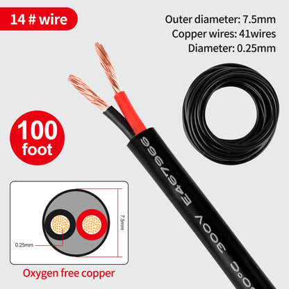 14 Gauge Wire 2 Conductor 14 AWG Electrical Wire Stranded PVC Cord Oxygen-Free Copper Cable 100FT Pure Copper Flexible Cable Wire Cord for LED Lamp Lighting Strips Automotive…