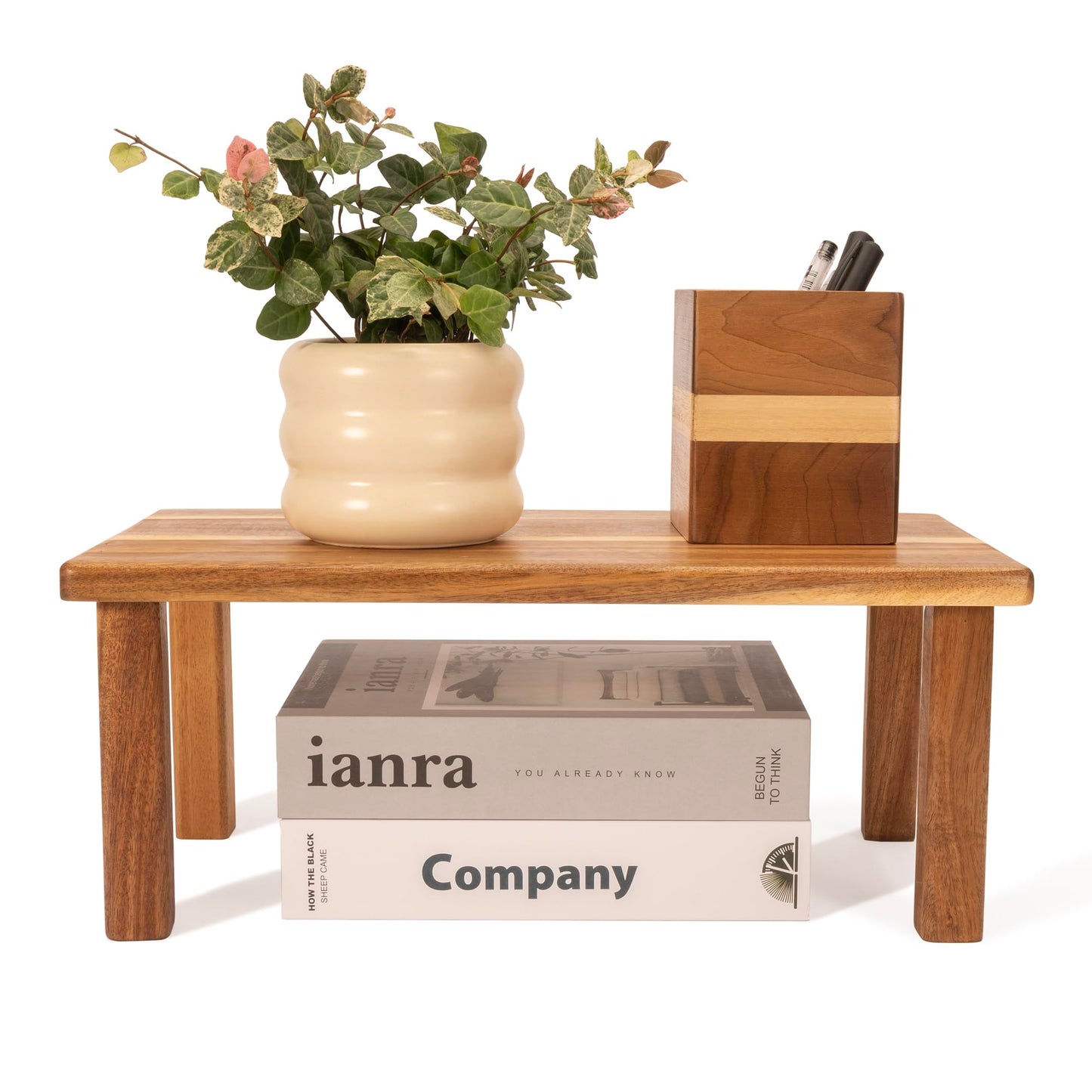 RiLiKar Acacia Wooden Desktop Organizer Shelf Kitchen Cabinet and Counter Riser Display Shelf for Top of Desk Home Office Bathroom Coffee Table Display Stand