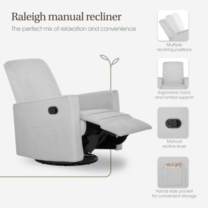 Evolur Raleigh Upholstered Manual Glider Recliner– Rocking & 360° Swivel with Smooth Glide – Greenguard Gold & FSC Certified – Modern Nursery and Living Room Chair in Grey