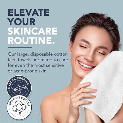 X-Large 100% Pure Cotton Face Towels – 100 Count Extra Large Disposable Wash