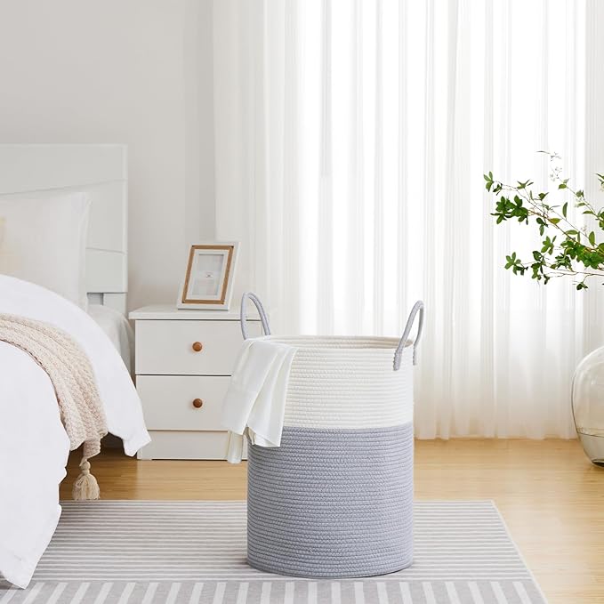 VIPOSCO Large Laundry Hamper, Tall Woven Rope Storage Basket