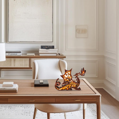 3D Wooden Animals Carving LED Night Light, Dragon Decor Wood Carved Lamp Cabin Statues Rustic Figurines Wall Hanging Sculpture Silhouette Ornament for Living Room Bedroom Home Room for Birthday Gifts