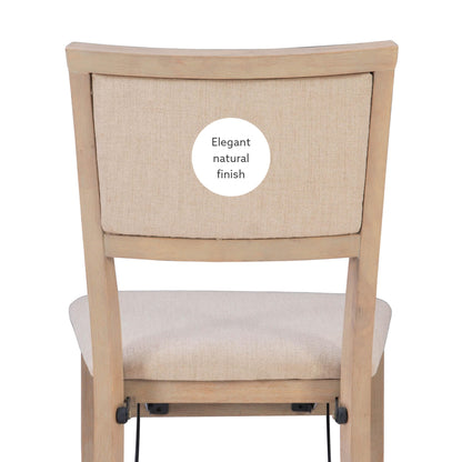 Linon Keira Natural Rustic Wooden Folding Chair with Beige Upholstered Seat and Back Set of 2