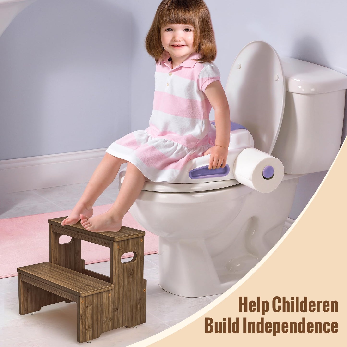 Aiowhy Two Step Stool for Adults and Kids, 450lbs Heavy Duty Step Stool, Bamboo Step Stool for High Beds, Portable Helper Step Stairs for Kids, for Kitchen, Bathroom, RV, Bedside Step Stool, Walnut