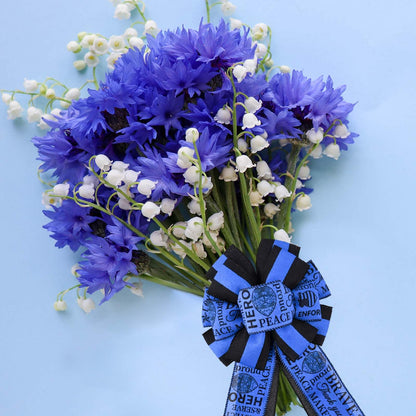 2 Rolls 20 Yards Police Support Wired Edge Ribbon, 2.5"Blue Black Stripe Police Badge Burlap Ribbon Memorial Day Patriotic Ribbons for Wreath Bow Making Police Support Decorations Supplies DIY Crafts