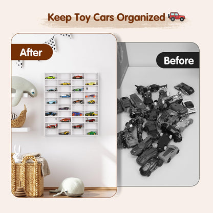 Krafetto Toy Car Display Shelf, Holds 40 Diecast 1/64 Toys Car, Wall Mount Model Cars Storage Organize Case