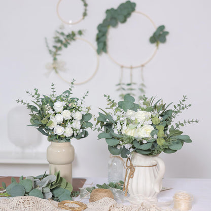 110 Pcs 7 Kinds Mixed Artificial Eucalyptus Stems and Faux Flowers,Fake Silver Dollar Eucalyptus Leaves Stems Bulk Soft Textured Leaf Branches for DIY Bouquets Floral Arrangement Wedding Home Decor