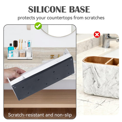 TuCao Bathroom Counter Organizer with 3PCS Qtip Holder, Marble Toothbrush Holders for Bathrooms, Bathroom Organizers and Storage with Drain Holes, Electric Toothbrush Holder, Vanity Organizer