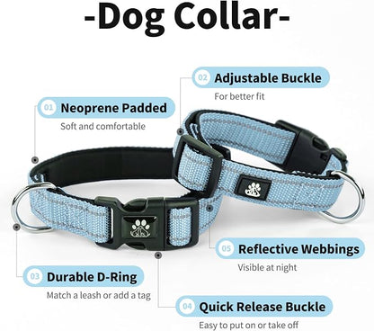 IVY&LANE 2 Pack Reflective Dog Collars and Leashs Set,Adjustable Neoprene Padded Dog Collar for Puppy, Breathable Nylon Pet Collar for Small Medium Large Dogs(Small,Blue+Teal)