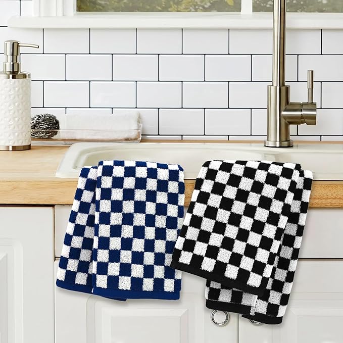 Jacquotha Hand Towels 4 Pack, Cotton Decorative Bathroom Hand Towel & Checkered