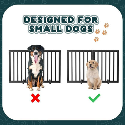 Semiocthome Bamboo Dog Gates Indoor 2-Panel Freestanding Puppy Gates for The House with 2 Metal Stands 24" H Folding Wood Pet Gate for Stairs Doorway, Fully Assembled Safety Fence - Black