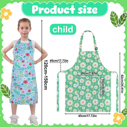 XLSXEXCL 2 Pack Kids Apron, Cute Floral Aprons, kids Aprons for Cooking Waterproof Art Apron with Pockets, Toddler Painting Artist Apron Adjustable for Boys and Girls for Painting Cooking Baking