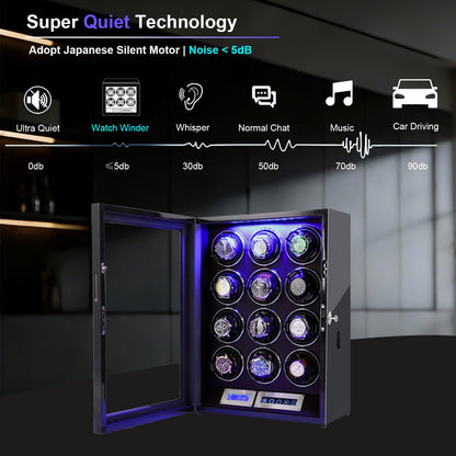 GCCRGRC Watch Winder 12 Slots Automatic Watches,Ultra-Quiet Japanese Motors, Built-in LED Illumination and LCD Touchscreen Control