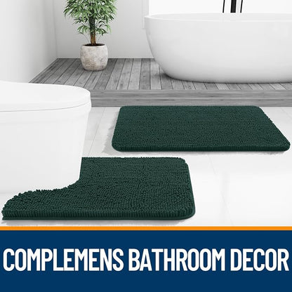 OLANLY Large Bathroom Rugs 40x32, Soft Absorbent Chenille Bath Rugs, Rubber Backing Quick Dry, Machine Washable Bath Mats for Bathroom Floor, Tub and Shower, Home Decor Accessories, Blackish Green