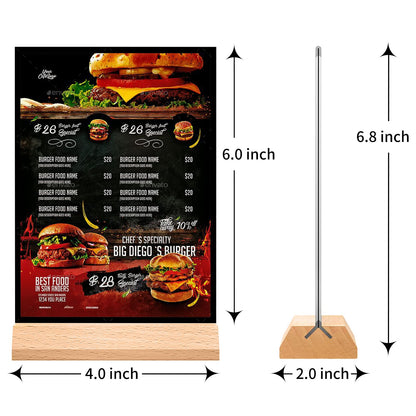 Acrylic Sign Holder 4 x 6 - Wedding Table Number Holder with Wood Base, Double Sided Picture Frames, 6Pack Clear Table Menu Display Stand for Centerpiece,Decoration,Party,Restaurants Office Store
