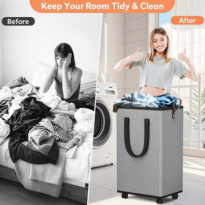 Laundry Basket with Wheels, Collapsible Laundry Baskets, Laundry Hamper with