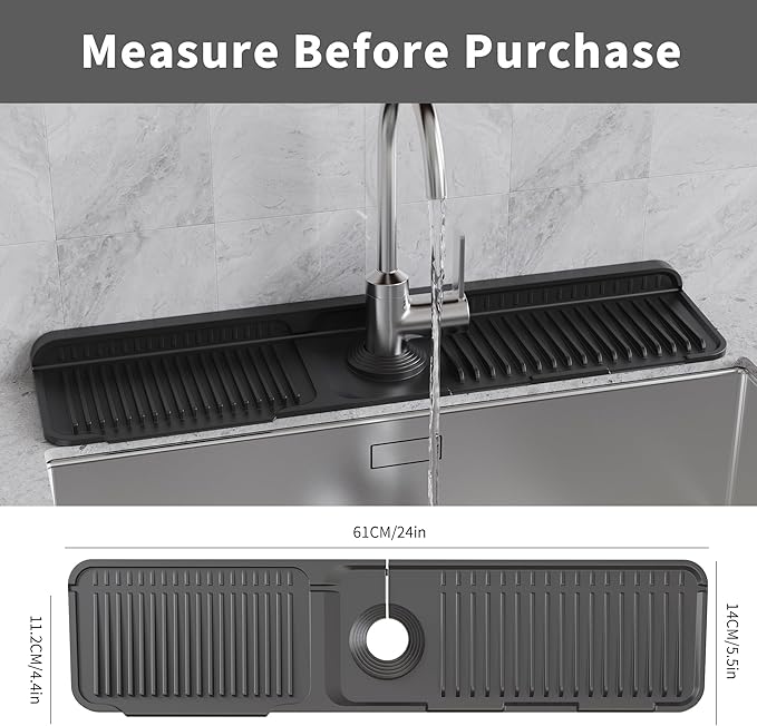 WAFT YEARN 24X5 Inch Silicone Durable Faucet Mat Kitchen Sink Splash Guard