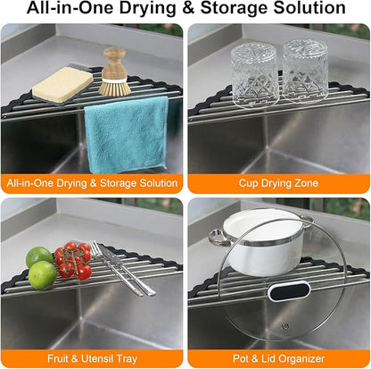 Corner Dish Drying Rack, Kitchen Sink Caddy Sponge Holder, Triangle Over The