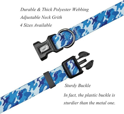 Dog Collar Leash Set, Camouflage Pattern, Polyester Material, Adjustable Collar and 5ft Matching Leash, for Small Dogs.(S, Blue Camo)
