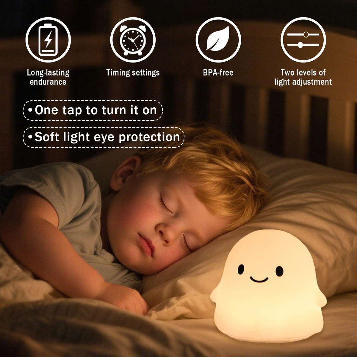 Rytinazzz Halloween Ghost Night Light, 50-Hour Battery & Pat Control, Cute Squishy Lamp for Kids Room Decor, USB Rechargeable with Timer, Cute Home Decor