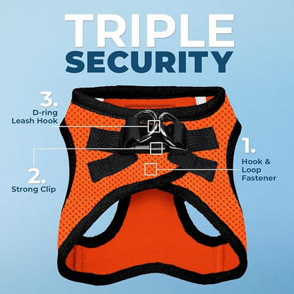 Best Pet Supplies Voyager Step-in Air All Weather Mesh Harness and Reflective Dog 5ft Leash Combo with Neoprene Handle, for Small, Medium and Large Breed Puppies - Orange/Black Trim, X-Small