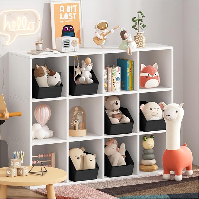 Homsorout Large Closet Storage Cubes - Closet Storage Bins with Dual Handles for Clothes, Towels, Toys, Shelf Organizer Bins for Bedroom, Nursery, Shelves, Small Spaces, Black, 3 Pack