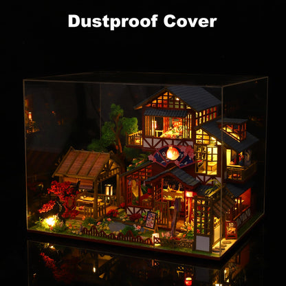 Hallisun DIY Miniature House Building Kits, Japanese Restaurant and Left Bank Study 3D Wooden Dollhouse Toys, Birthday Christmas Festival Gift for Teens Adults