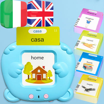 MoLingvora Bilingual Talking Flash Cards for Kids - Italiano Italian English Flashcards Children Adults, 510 Sight Words, ABC Alphabet, Pocket Speech for Toddlers, Audible Sensory Toys (Italian, Blue)