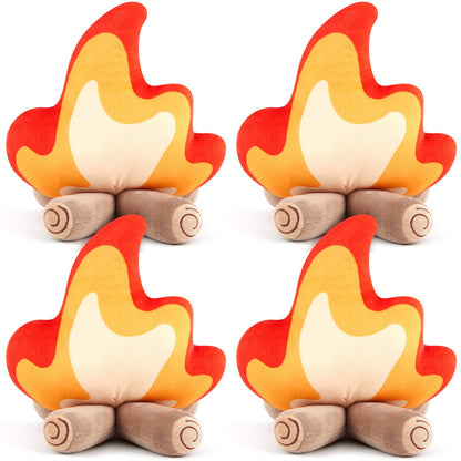 PullCrease 4 Pack Campfire Plush Toys Fake Fire Firewood Plush Pillow for Camping S'More Birthday Party Scene Setting Room Decoration and Woodland Forest Nursery Classroom Decor