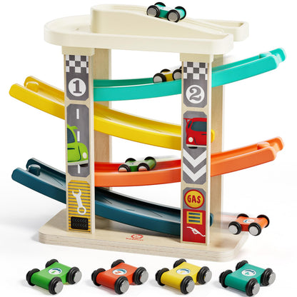 TOP BRIGHT 3 in 1 Sensory Toys & Wooden Race Track Car Ramp Toys