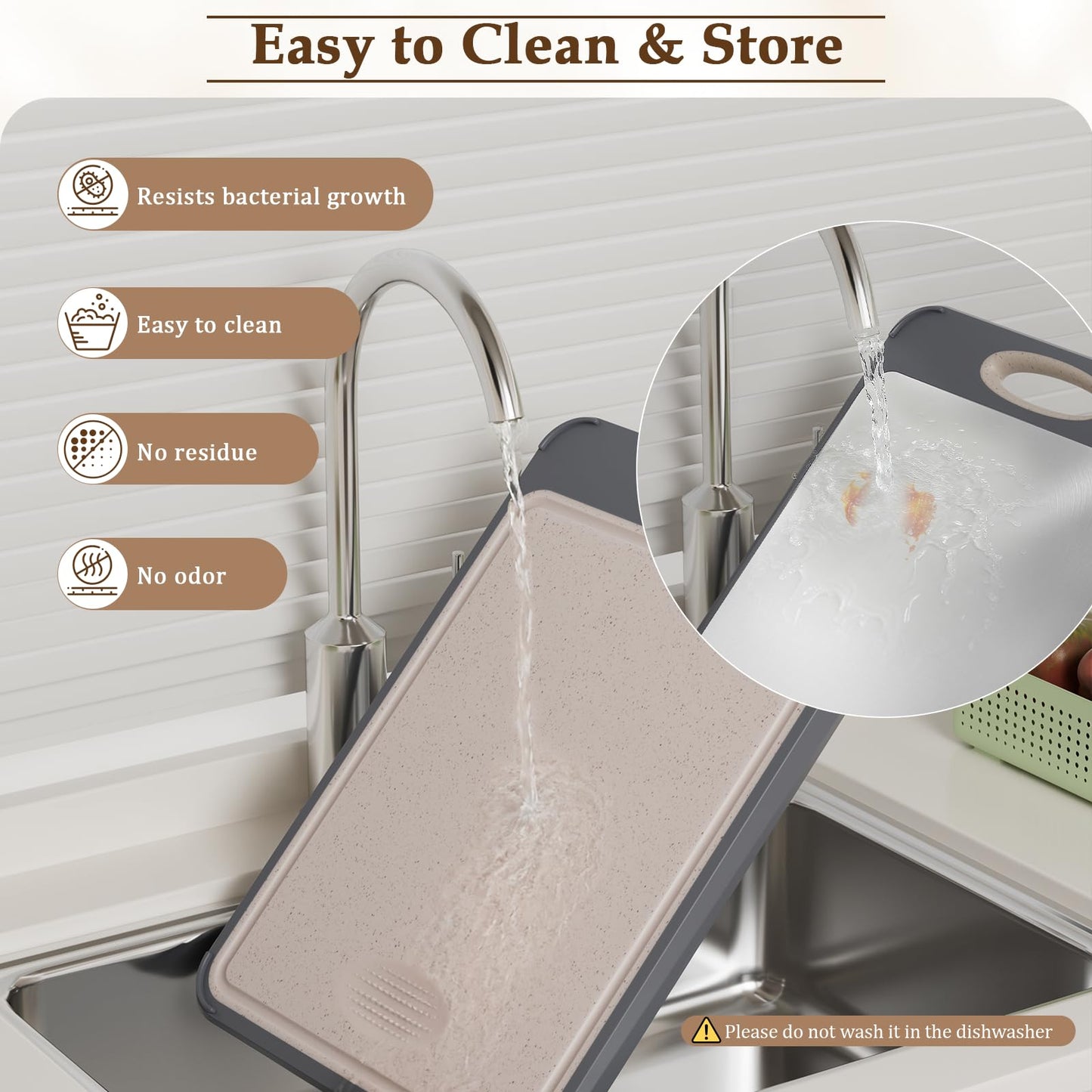GUANCI Cutting Board for Kitchen, Non Toxic 2-in-1 Double Sided Design, 304 Food Grade Stainless Steel & Wheat Straw PP Chopping Board for Meat & Vegetables, Durable Kitchen Essential, Large 16”×11”
