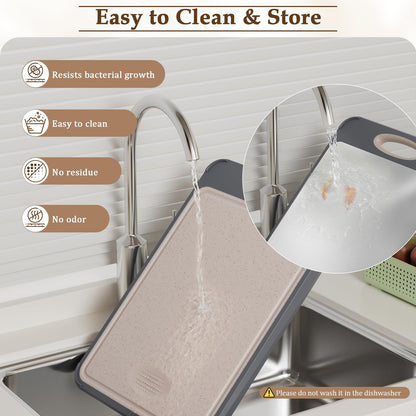 GUANCI Cutting Board for Kitchen, Non Toxic 2-in-1 Double Sided Design, 304 Food Grade Stainless Steel & Wheat Straw PP Chopping Board for Meat & Vegetables, Durable Kitchen Essential, Large 16”×11”