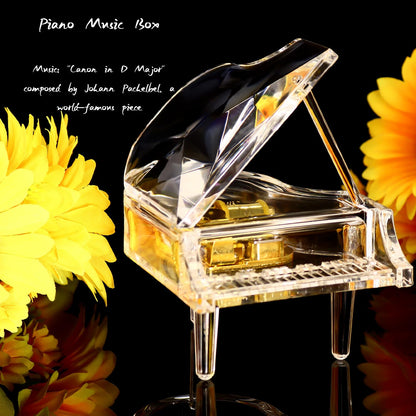 YCXYQ Transparent - Piano Music Box Mechanical Clockwork Crystal Piano High-End Acrylic Ornament Crystal Craft (Music: Canon)