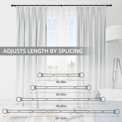 Thestoa 5/8" Diameter Splicing Curtain Rods 2 pack for Windows 30 or 46 inch, Black Curtain Rods for Bedroom, Living Room, Farmhouse, Outdoor etc.