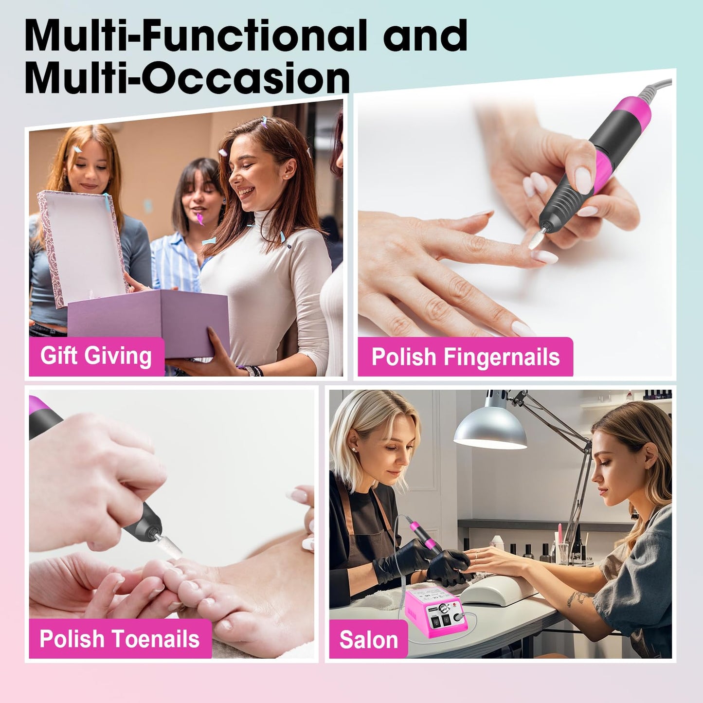 LAVAED Professional Nail Drill Electric Nail File Kit, Nail Filer Electric with 156pcs Sanding Bands and Nail Dril Bits for Acrylic, Gel Nail Manicure and Pedicure, Pink