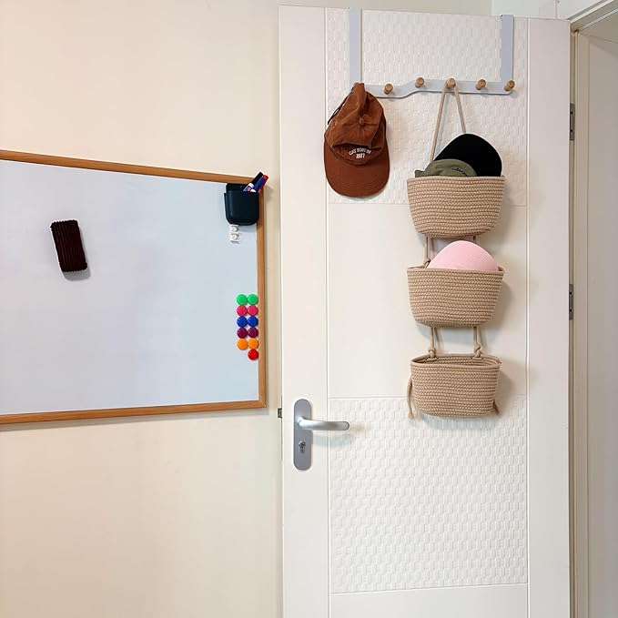 3-Tier Decorative Cotton Rope Hanging Basket, Wall-Mounted Woven Storage