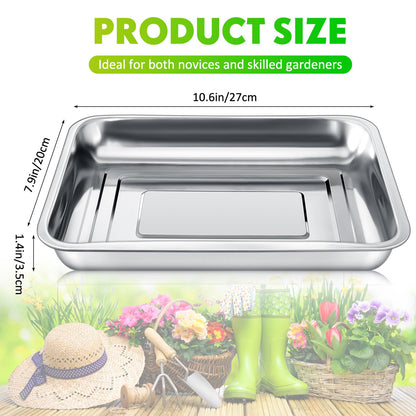 FillTouch 10 Pcs Stainless Steel Seed Starter Tray, Stainless Metal Garden Trays, Nursery Seedling Pots for Collection Transplantation & Propagation Flats, No Drain Holes(10.6 x 7.9 x 1.4 Inch)