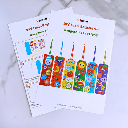 Winlyn 36 Sets Summer Crafts Kits DIY Whimsical Bookmarks Decorations Art Sets Fruits Treats Animals Sun Rainbow Foam Stickers for Kids Classroom Activities Reading Rewards Birthday Camp Party Favors