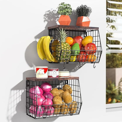 2 Tier Fruit Bowl Fruit Basket for Kitchen Counter Stackable Wall Mounted