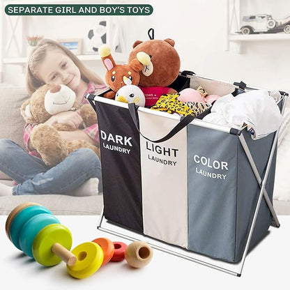 Nicesail 3 Section Laundry Basket Printed Dark Light Color, Foldable