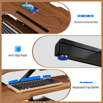 JYLH JOYSEEKER Standing Desk Converter 32 inch, Height Adjustable Sit Stand Desk Riser, Quick Sit to Stand Tabletop Dual Monitor Riser Workstation for Home Office with Keyboard Tray, Dark Wood