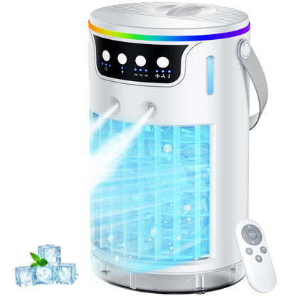 Portable Air Conditioners Desktop AC Unit with Water Ice Cooling Mist, Personal Evaporative Air Cooler Fan Mini Swamp Cooler for Bedroom, Nightstand, Office, Dorm, RV (White)