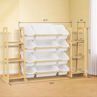 Etitlly Toy Storage Organizer with Bookshelf – Wooden Toy Organizer with 12 Toy Bins & 6 Tier Bookcase,Quick Assembly Kids Bookshelf,Toy Bin for Playroom, Bedroom, Nursery– White