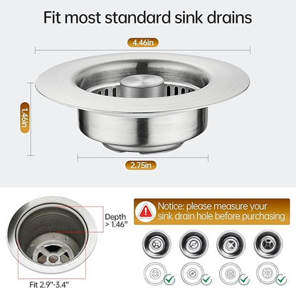 YYKBZ 3 in 1 Kitchen Sink Drain Strainer, Stainless Steel Sink Stopper
