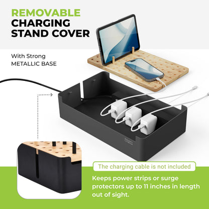Prosumer's Choice Black Wooden Charging Station Organizer for Multiple Devices - Cable Management Box with 5 Slots and Removable Dividers - Charger Organizer for Phone, Tablet, Home, Office, 12"x6"x7"