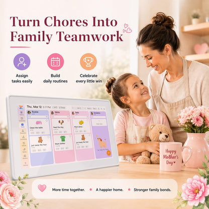 OWNCOZY 15.6 Inch Wall Planner Digital Calendar & Chore Chart, Smart Touchscreen Interactive Family Schedule Display with Electronic Photo Album, Wall-Mounted Smart Home Organizer for Daily Tasks, Appointments & Photo Slideshow, White